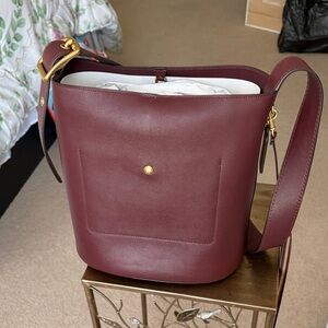 Coach Burgundy Leather Bucket Shoulder Bag with Gold Hardware
